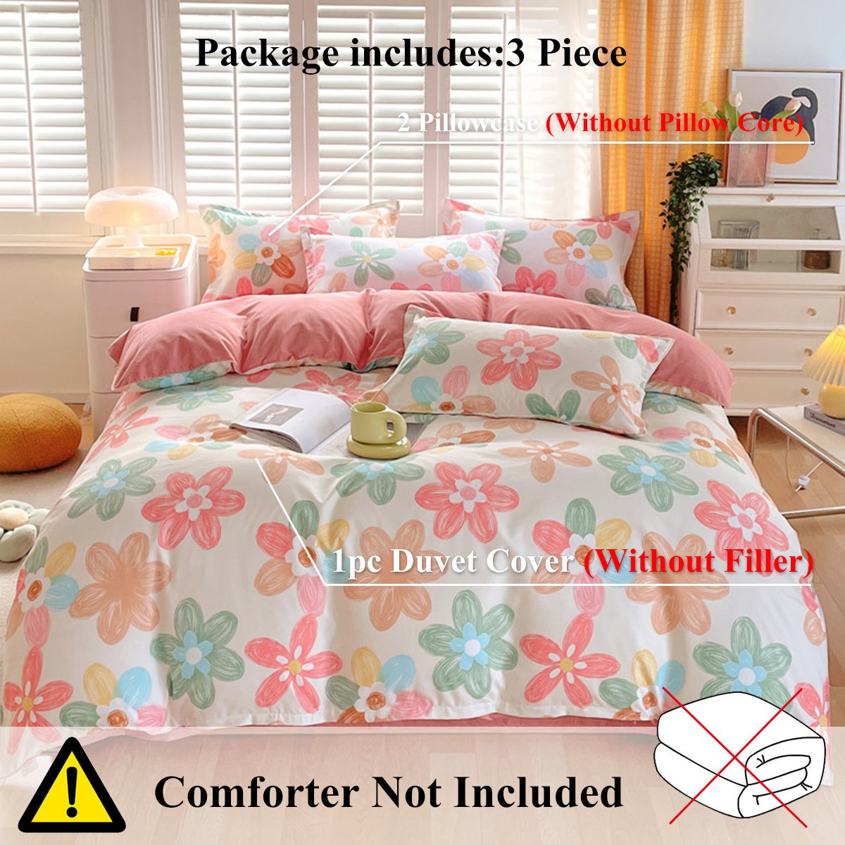 Spring Floral Bedding Set Duvet Cover 3 Piece With Shams