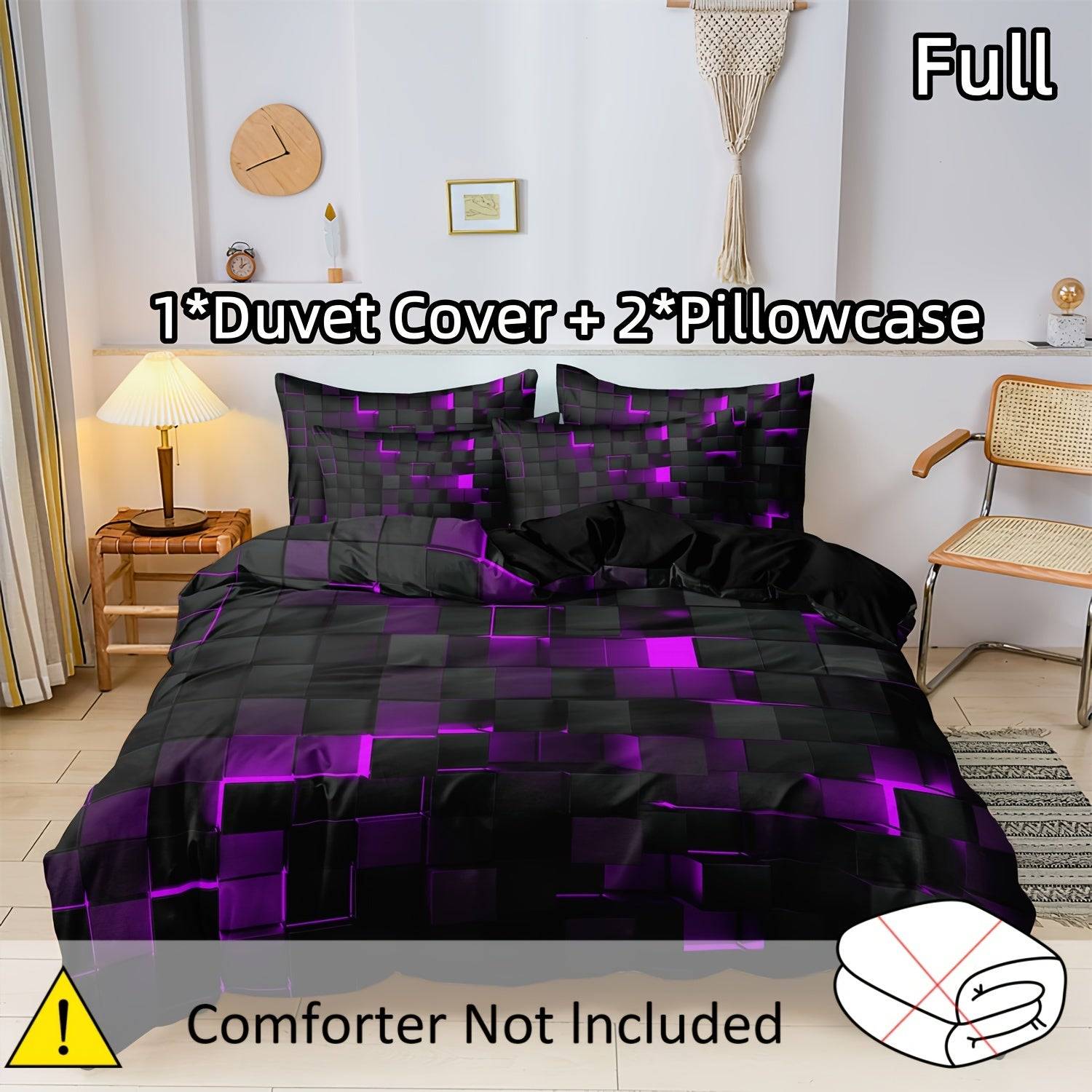 3-Piece Geometric Grid Duvet Cover Set – Multicolor Soft & Breathable Bedding, Hypoallergenic and Easy-Care for Bedroom or Guest Room
