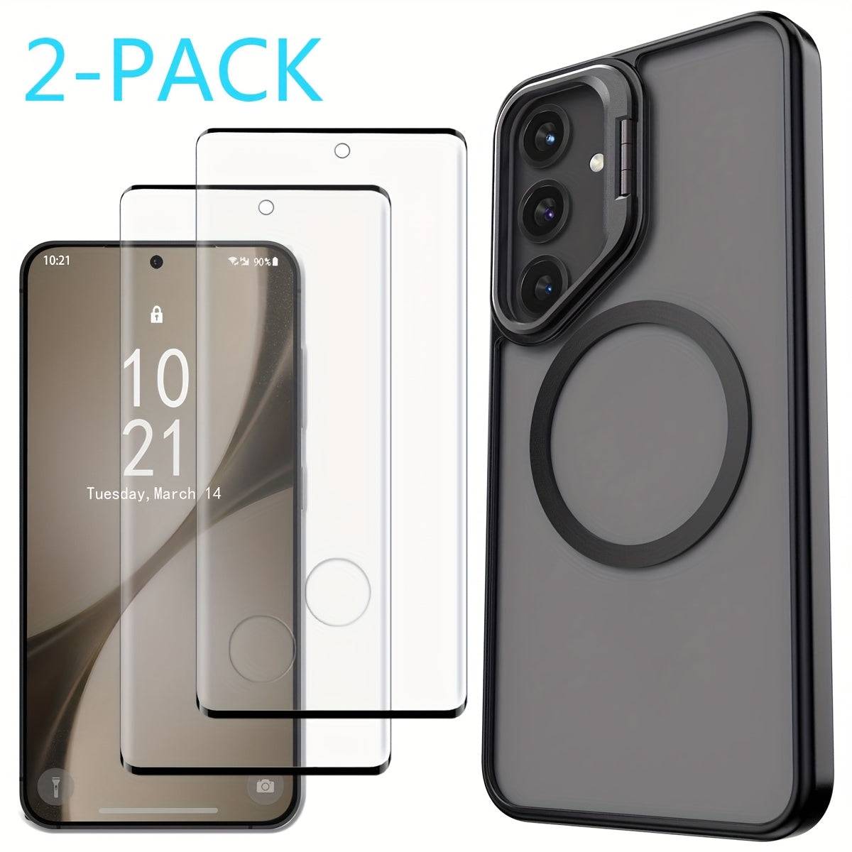 Magnetic Clear Case for Samsung Galaxy S24/S24+/S24 Ultra/FE, Shockproof Slim Bumper Cover with Kickstand and 2 Tempered Glass Protectors