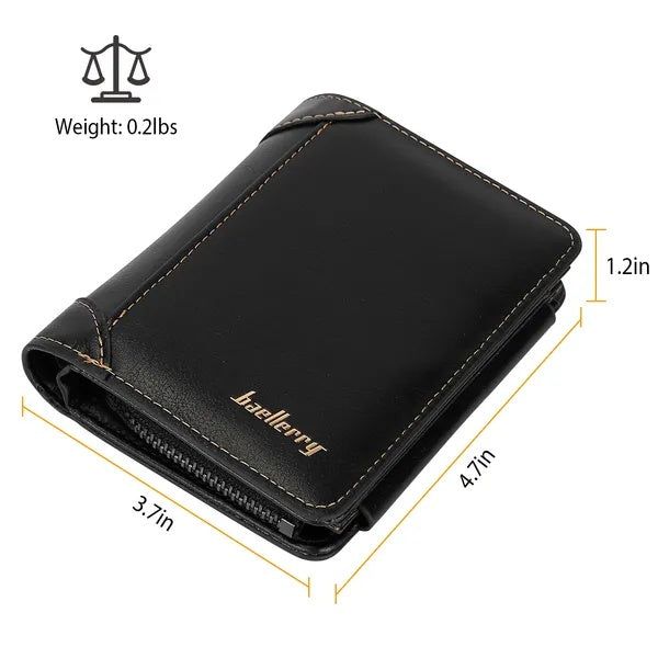 Wallet Men PU Leather Trifold Zippered Multi Card Design