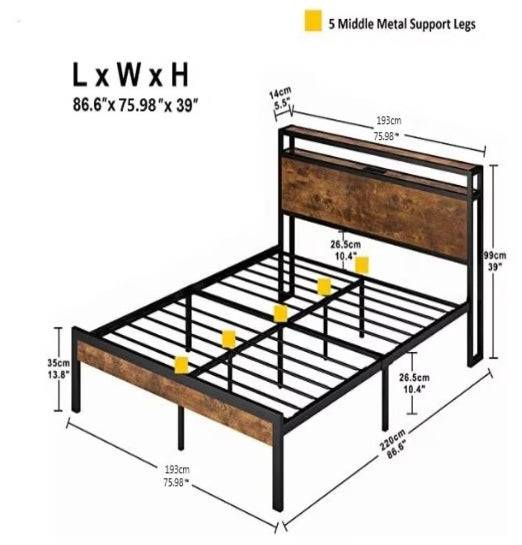 King Size Metal Bed Frame With USB Port