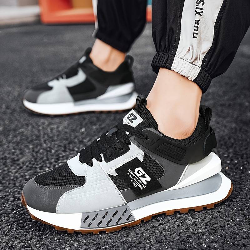 Men’s Casual Sneakers with Vintage Graphic Print, PU Upper & Non-Slip Rubber Sole, Low-Top Lace-Up Shoes for All-Season Wear
