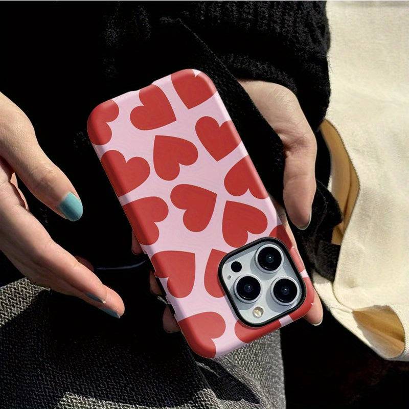 Red Love Phone Case Glossy 2-in-1 Design with Double Layer Protection Shockproof Cover Compatible with iPhone 7–16 Pro Max