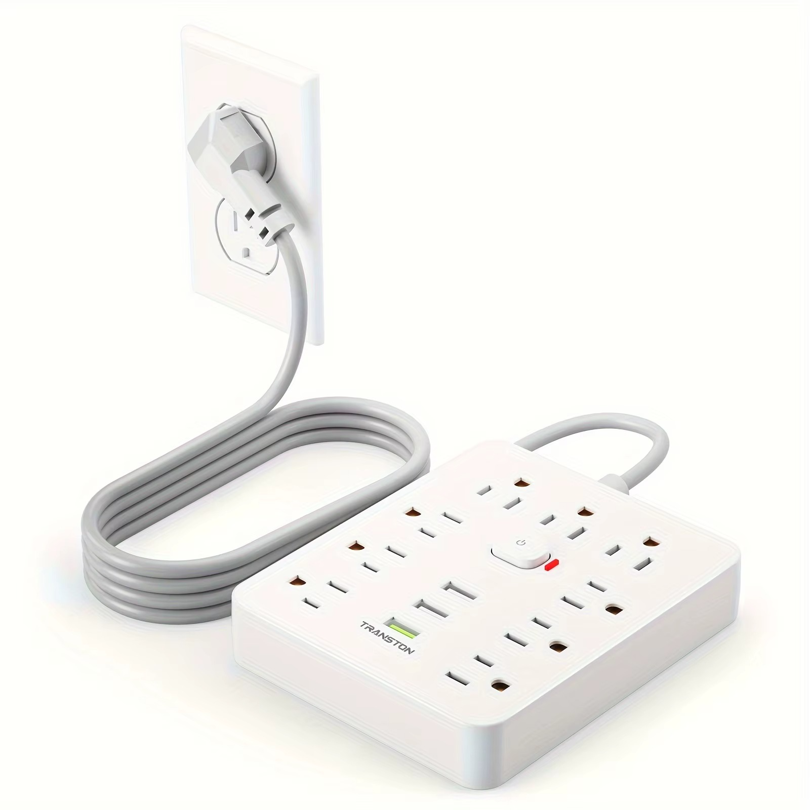 TRANSTON Power Outlet with Surge Protector, 9 power strip 3 USB Ports, 5ft Extension Cord, Quick Charge, For Homeand off