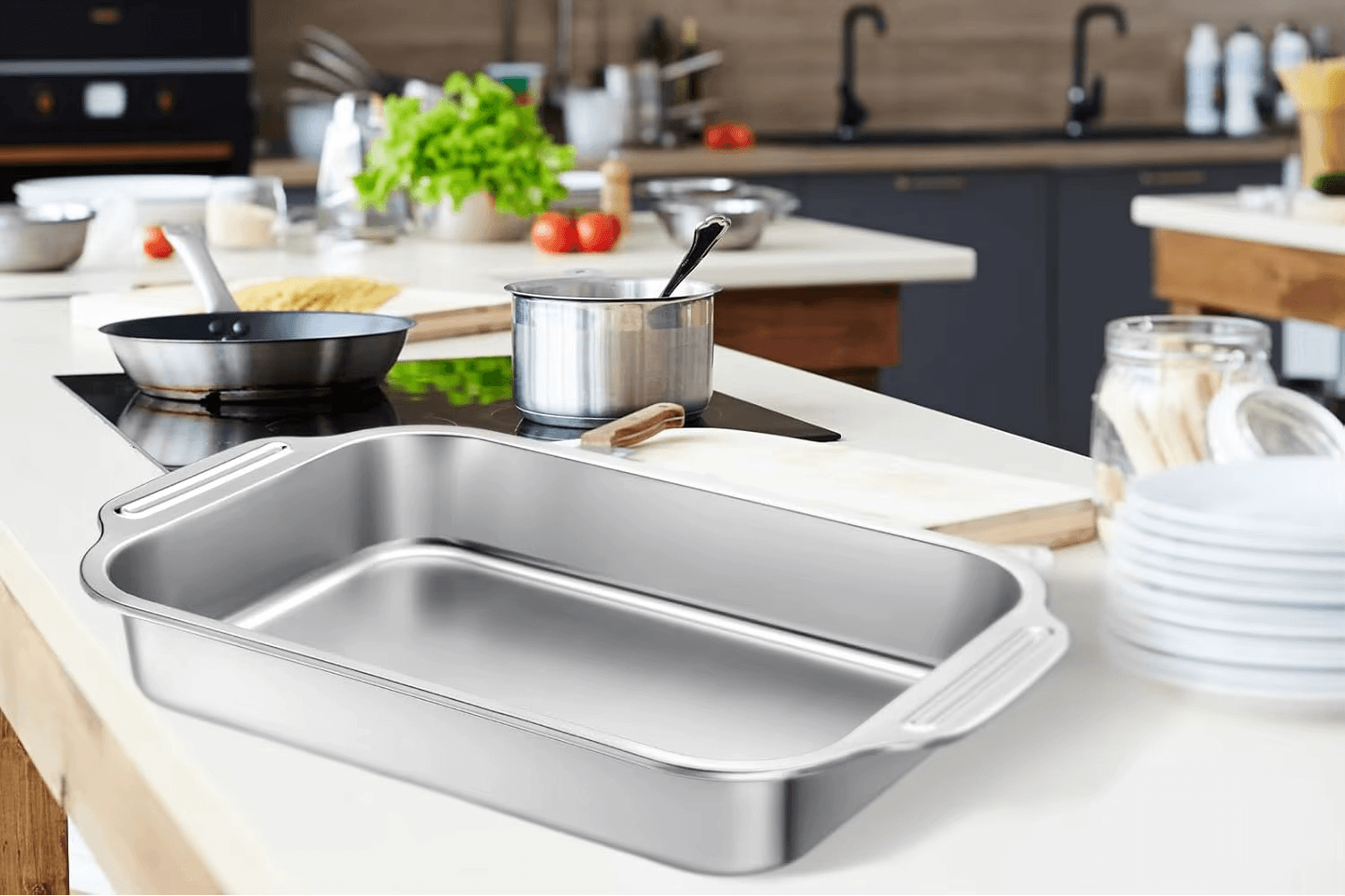 Thickened Stainless Steel Grill Dish with Lid