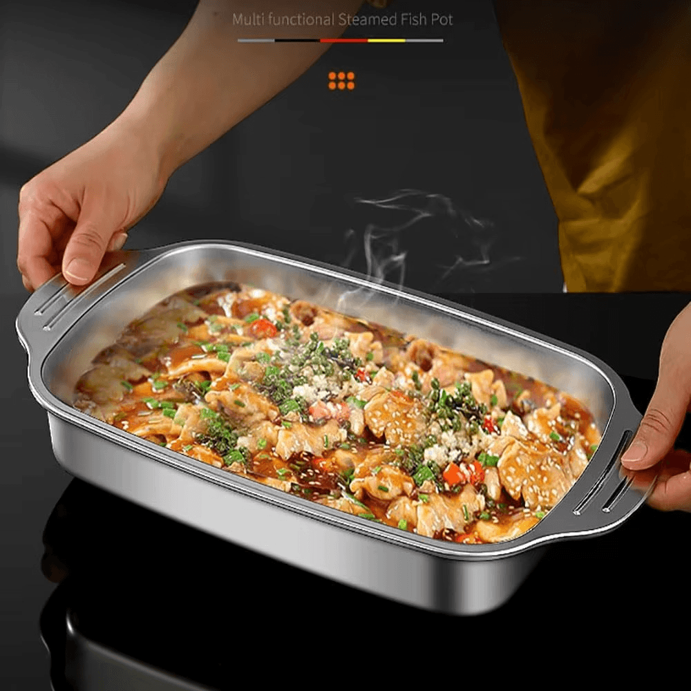 Thickened Stainless Steel Grill Dish with Lid