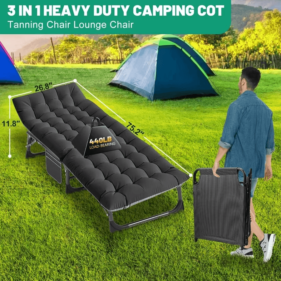Portable Foldable Single Bed with Mattress and Pillows