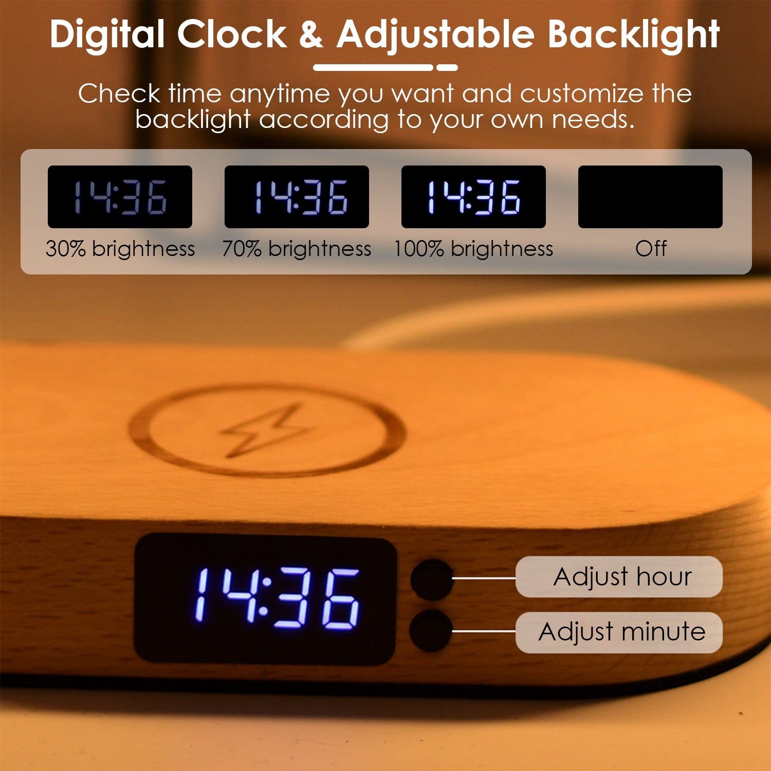 TouchControlTableLampClockWirelessChargingDeskLED