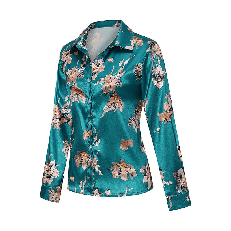 Elegant Satin Shirt with Lapel Collar and Tapered Waist