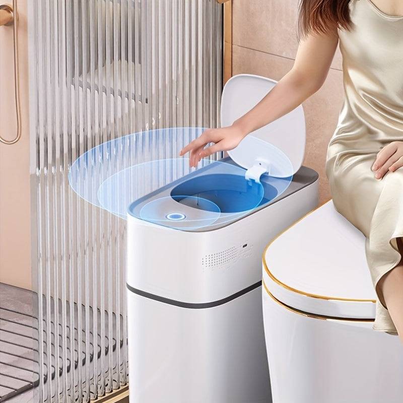 15L Bathroom Trash Can with Lid, Large Capacity Waste Bin with Creative Gap Design, Modern Paper Basket for Home or Office