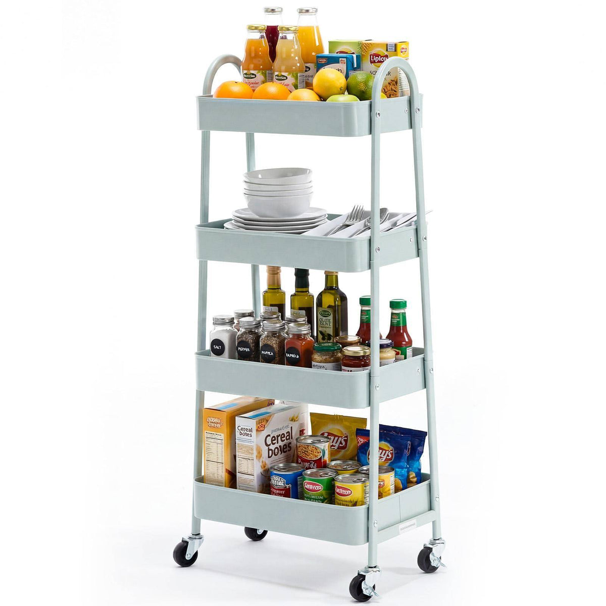 4 Tier Rolling Metal Storage Cart With Lockable Wheels