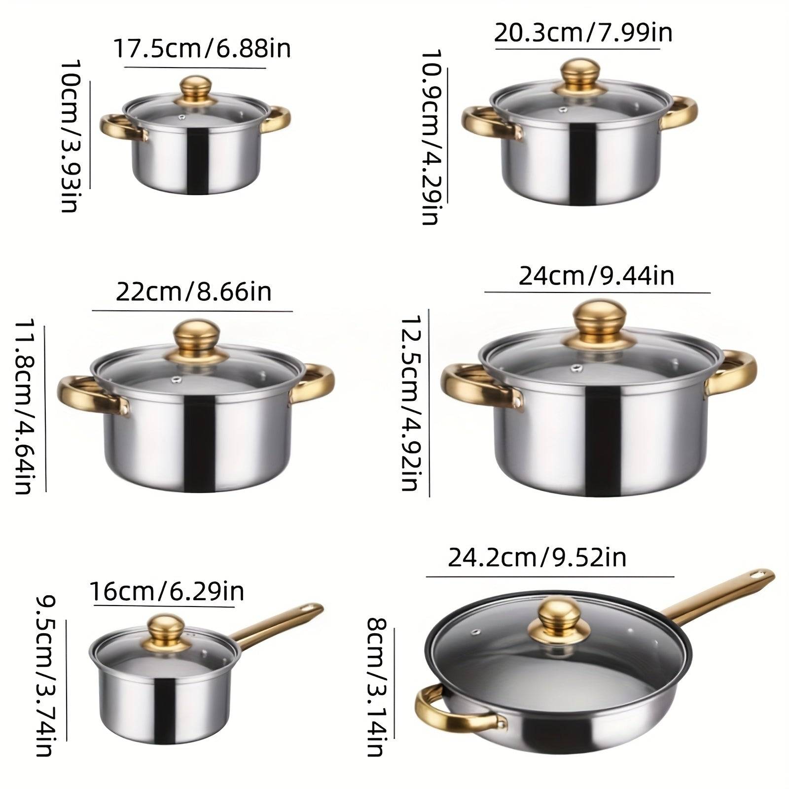 12-Piece Stainless Steel Cookware Set Pots & Pans with Stockpot, Saucepans & Frying Pans Glass Lids, Induction, Gas & Electric Compatible, Dishwasher Safe
