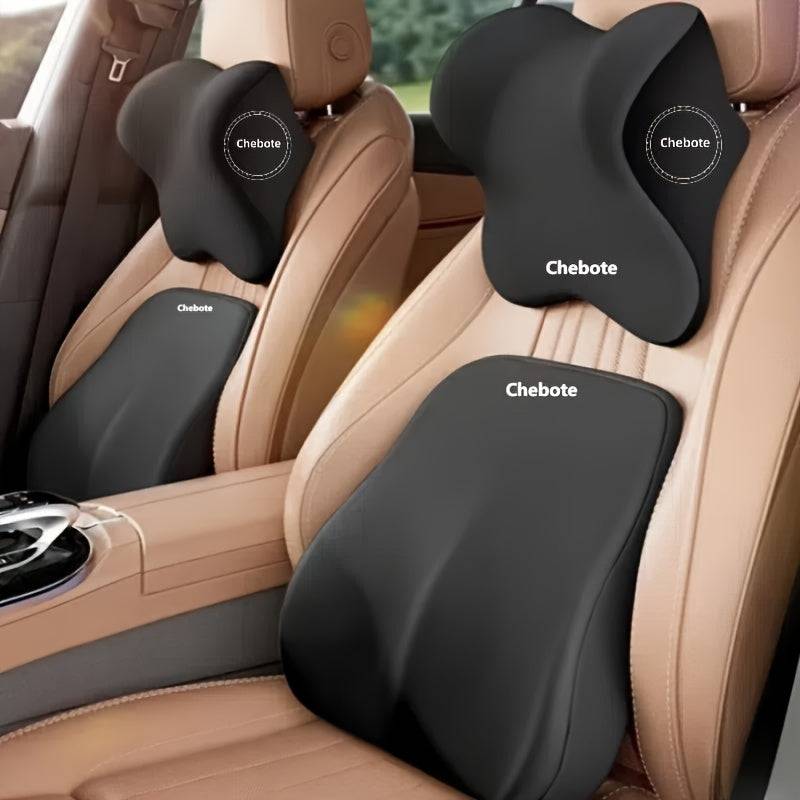 Ergonomic Car Saddle Set Memory Foam Lumbar Support & Neck Pillow, Machine Washable for Car Travel Comfort