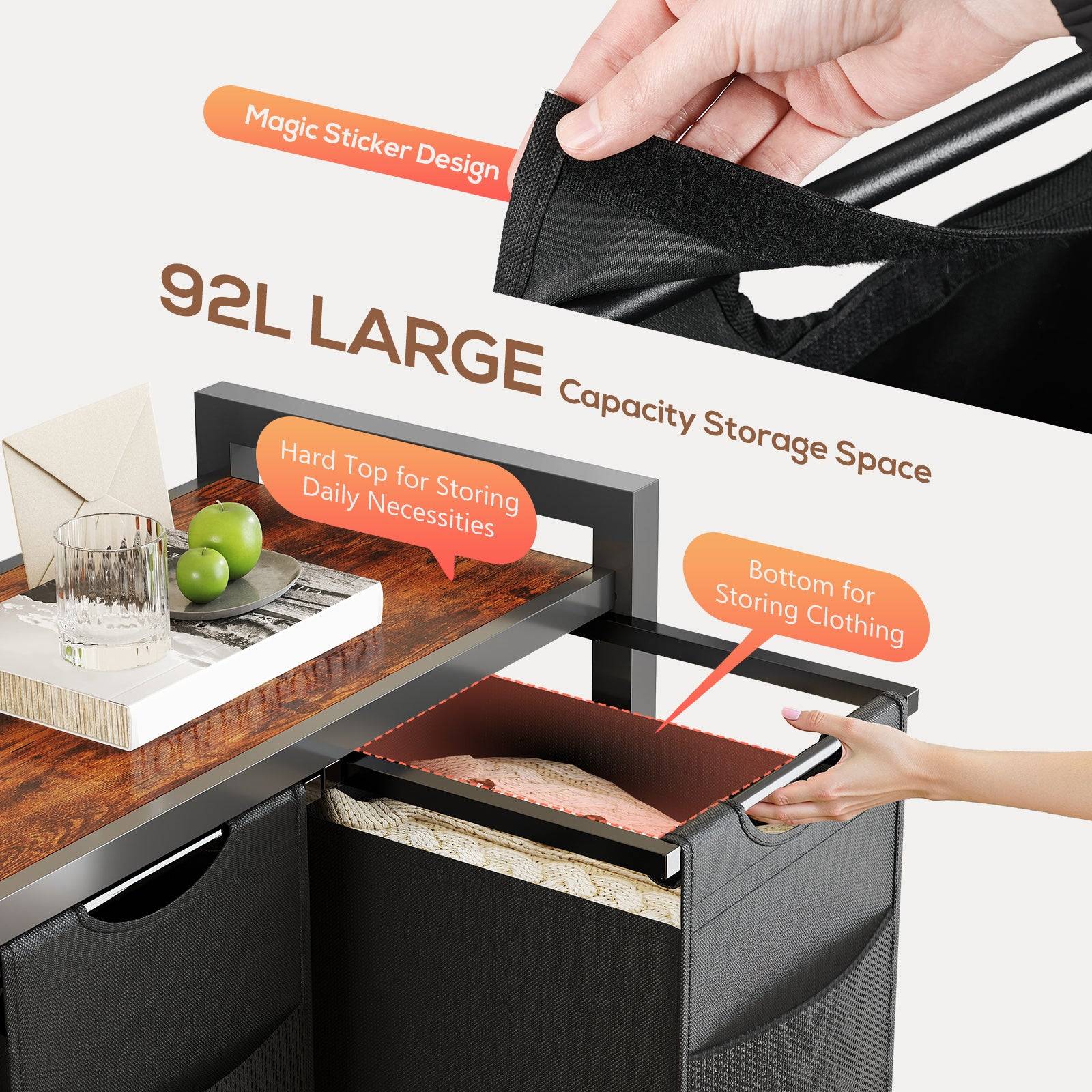 Laundry Basket with Removable Bags and Storage Shelf