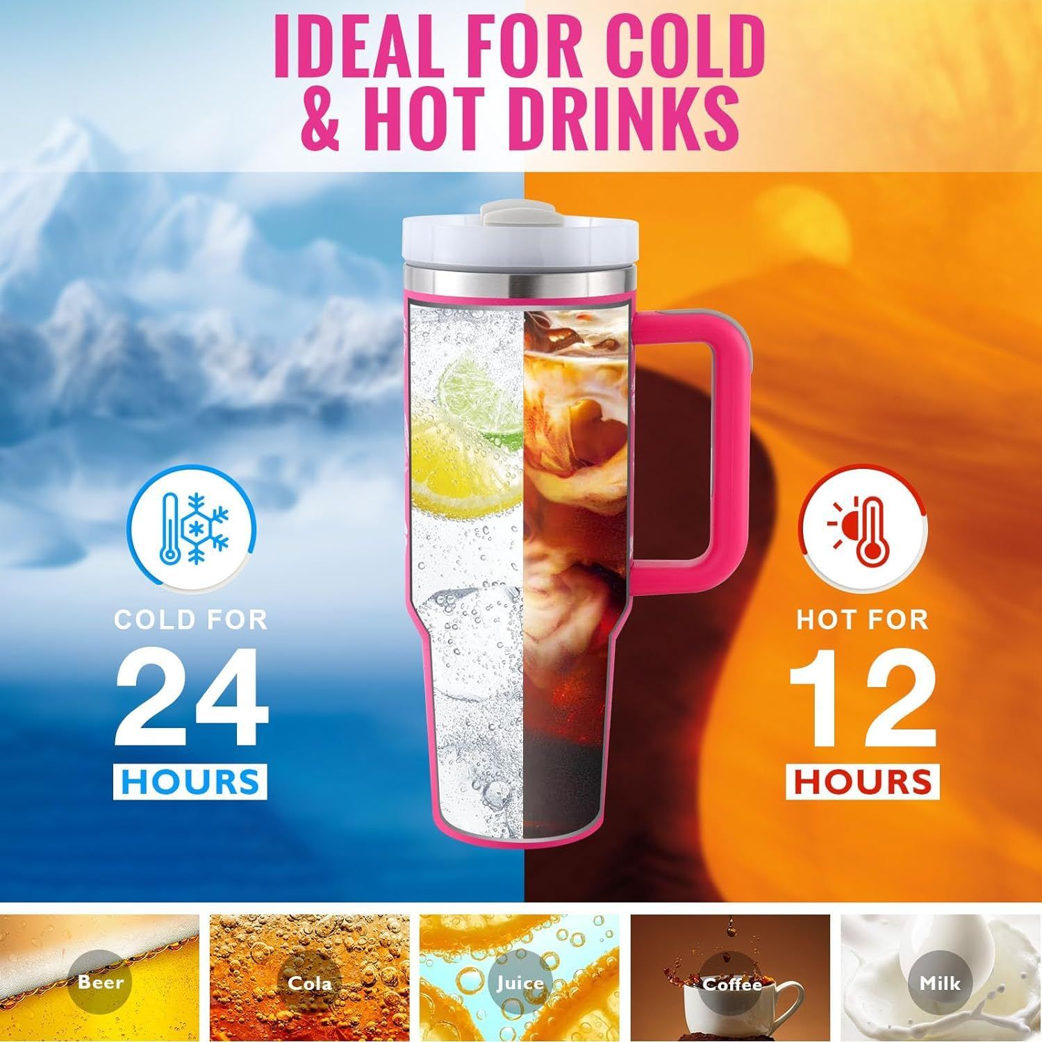 40oz Stainless Steel Insulated Tumbler with Handle and Straw