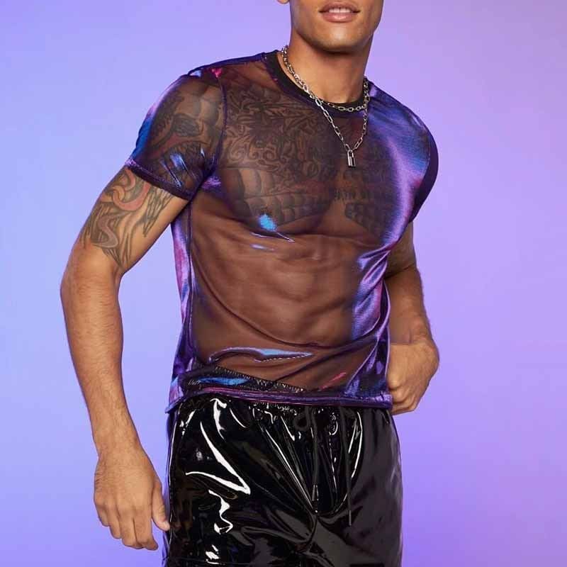 New Golden Thin And Glittering See-through Mesh Short-sleeved T-shirt For Boys - PMMNAPOLES