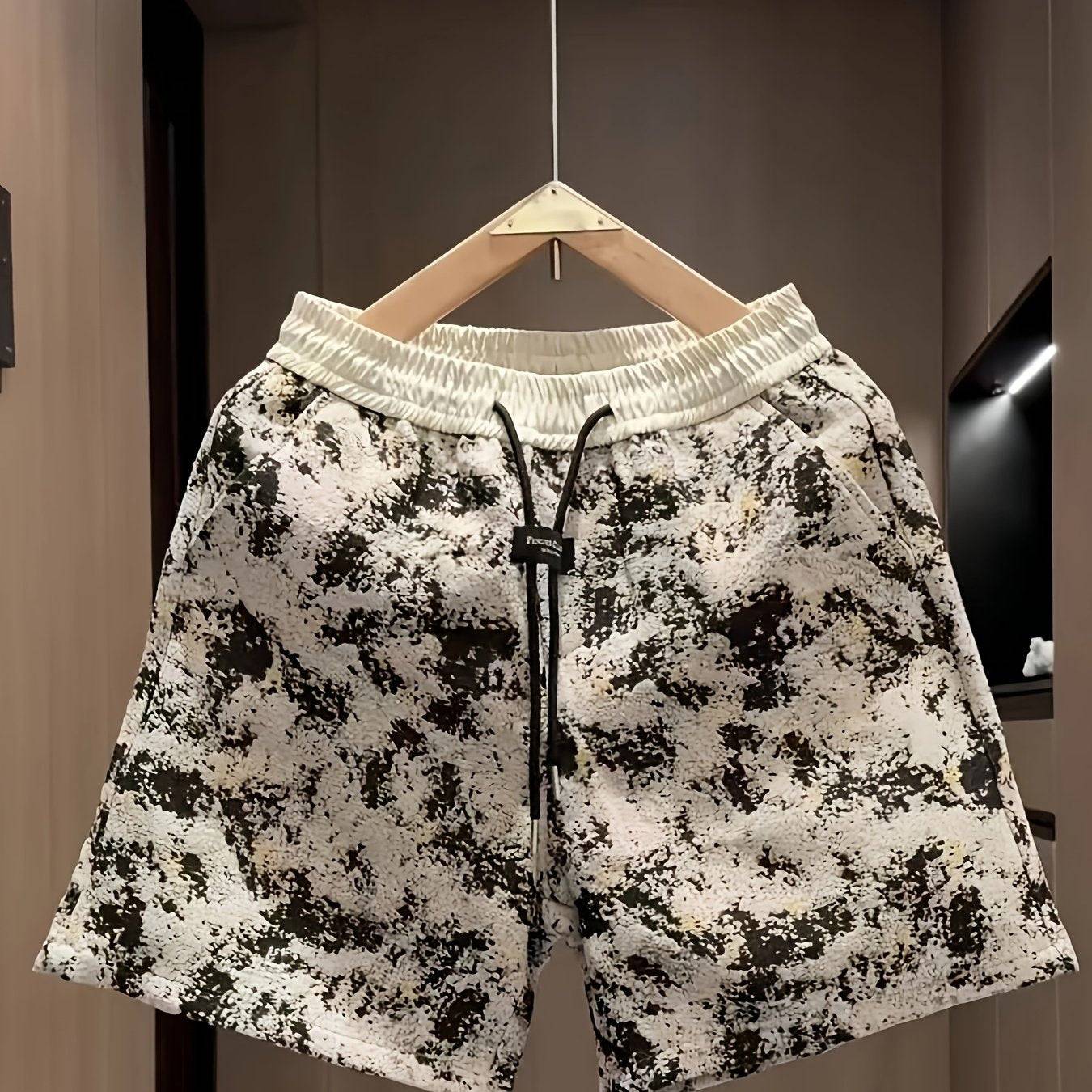 Summer Jacquard Shorts Black & White Color-Block Loose Fit Casual Sportswear for Couples