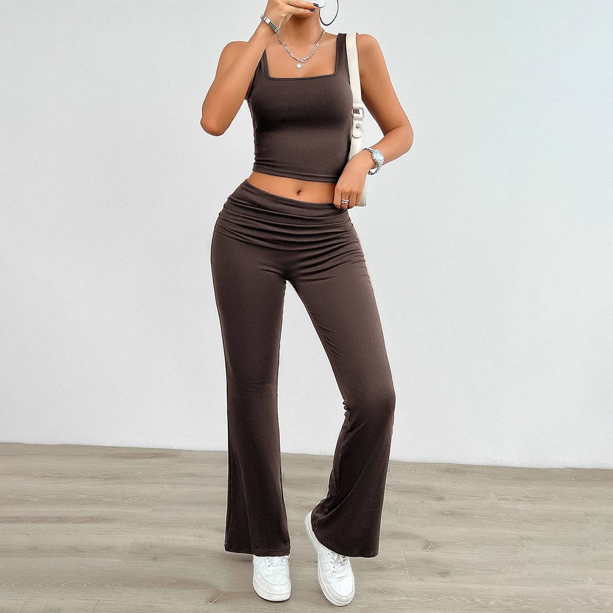 Womens Pant Top Set Slim Trousers Sleeveless Vest Two Piece