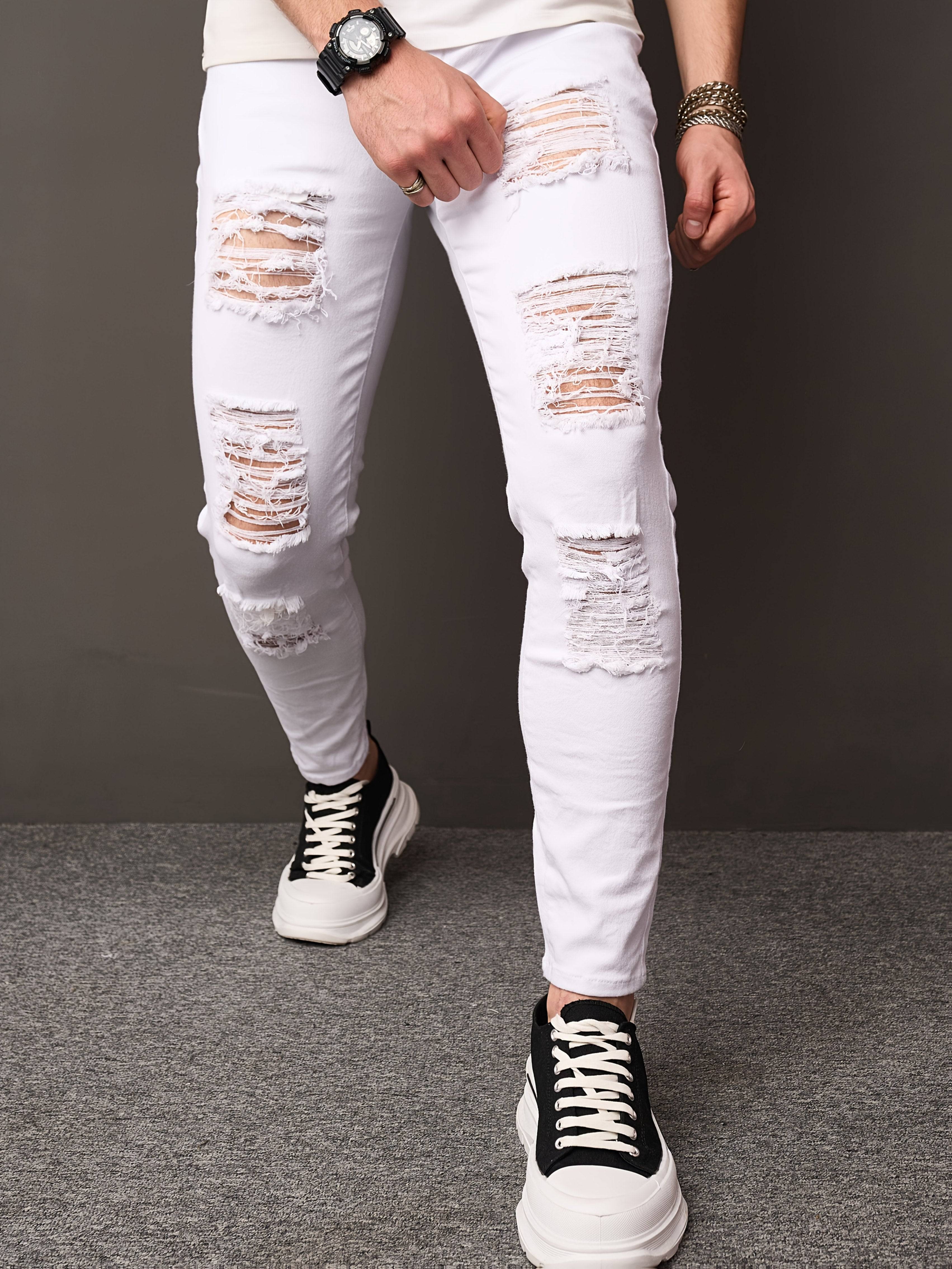 Men’s Slim Fit Jeans Stretch Cotton Blend Streetwear Pants Heavyweight 350gsm Fabric with All-Season Comfort in Solid Color