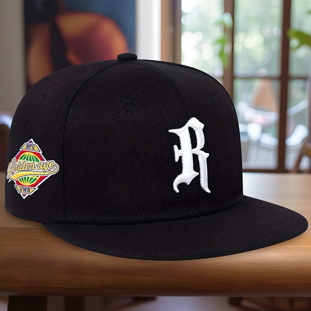 Men’s Embroidered Flat Brim Hat – Hip-Hop Style Baseball Cap for Parties, Streetwear & Outdoor Sports – Windproof & Sunshade Design