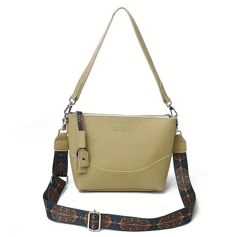 PU Crossbody Bag With Ethnic Embroidery And Zipper