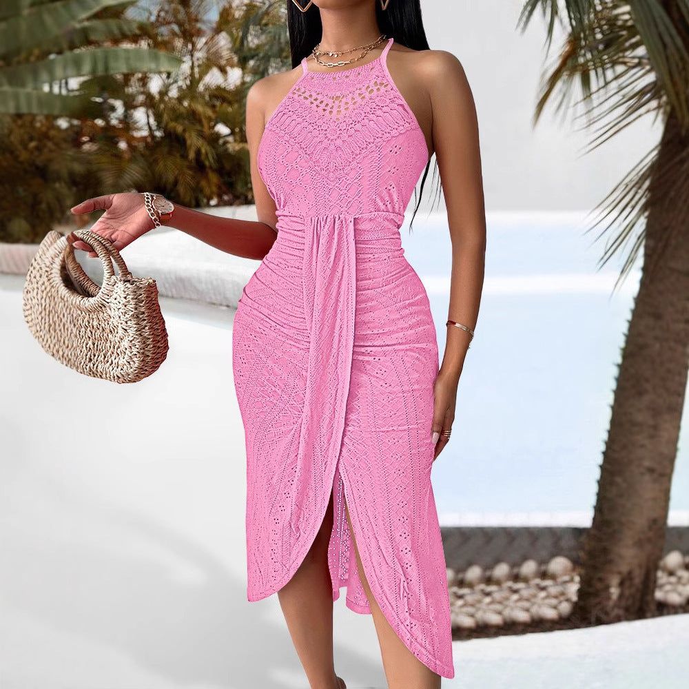 Halter Sleeveless Dress Asymmetric Street Midi Hip Hop Style