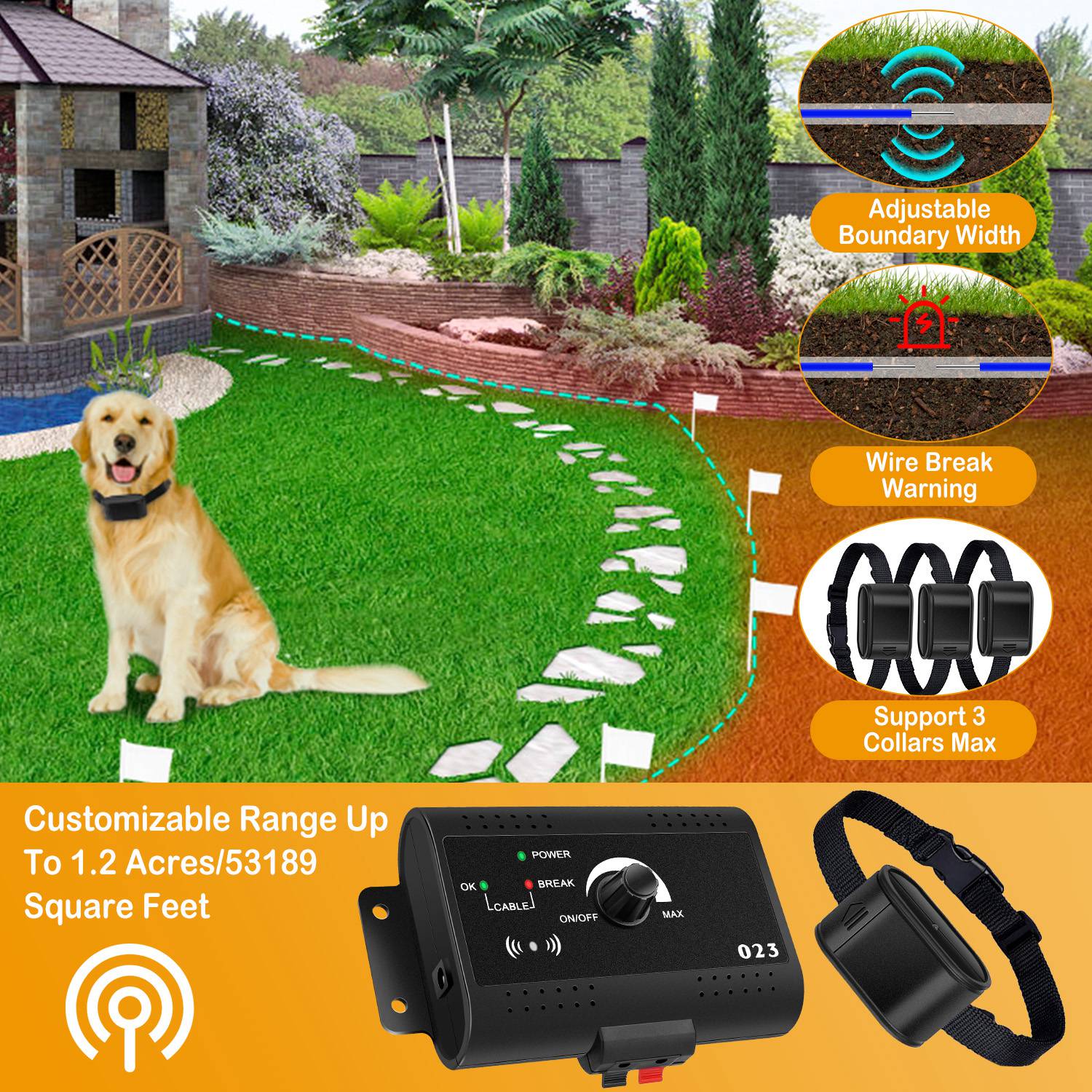 Wireless Dog Fence System with Waterproof Collar