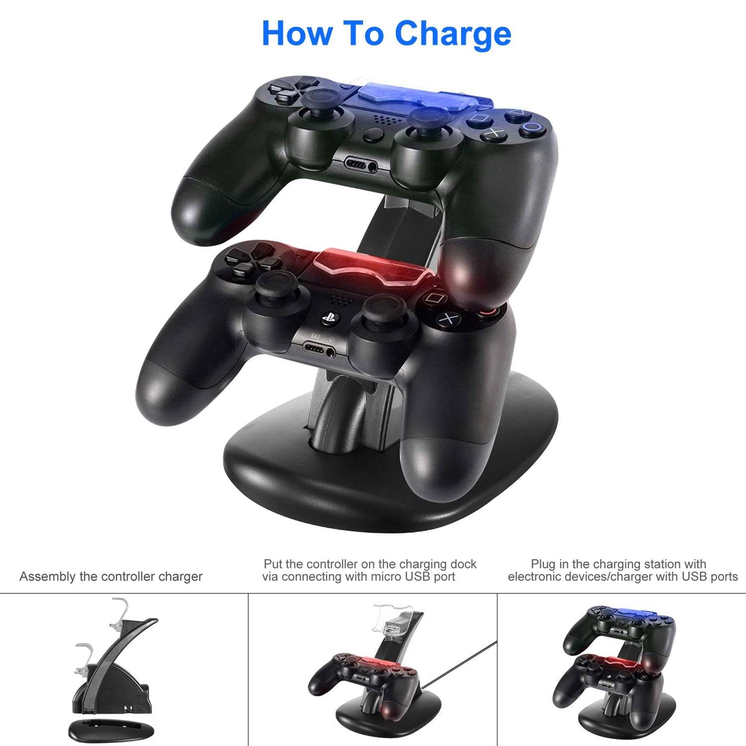 Dual Charging Station for PS4 Controllers with LED Indicator