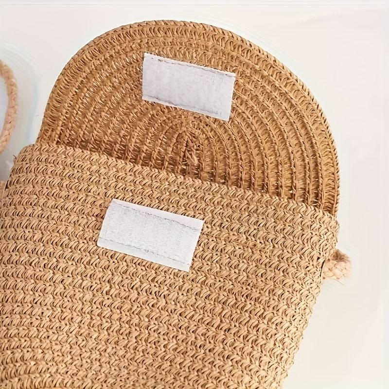 2-Pack Women’s Beach Set – Khaki Sun Hat & Woven Shoulder Bag for Summer Vacations