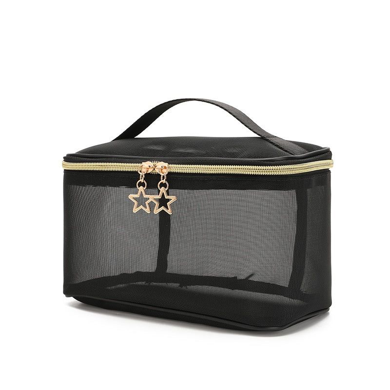 Bolsa de maquillaje colgante con diseño floral negro