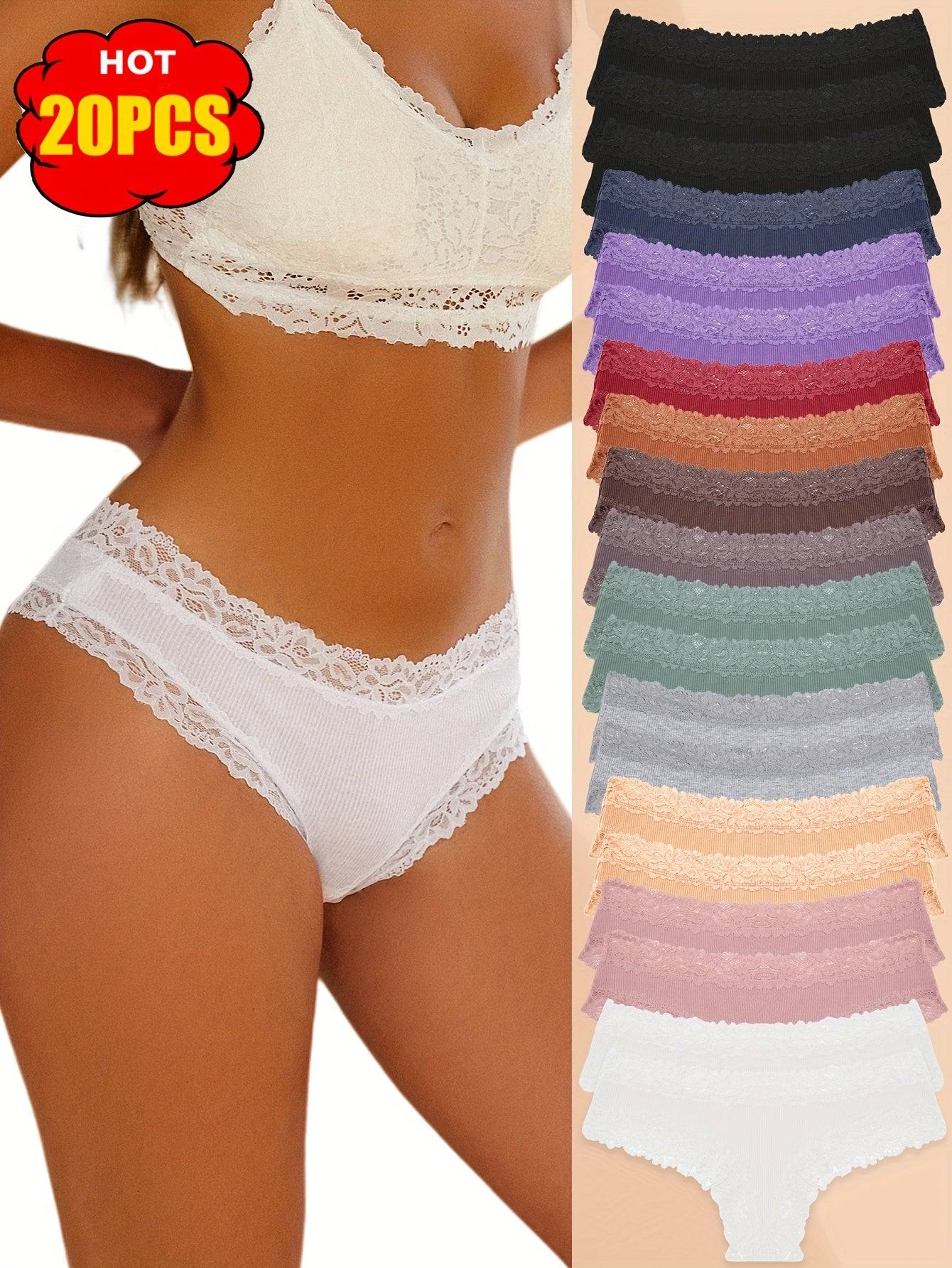 20-Pack Women’s Lace Triangle Panties Breathable Soft Underwear for Daily Comfort & Commuting