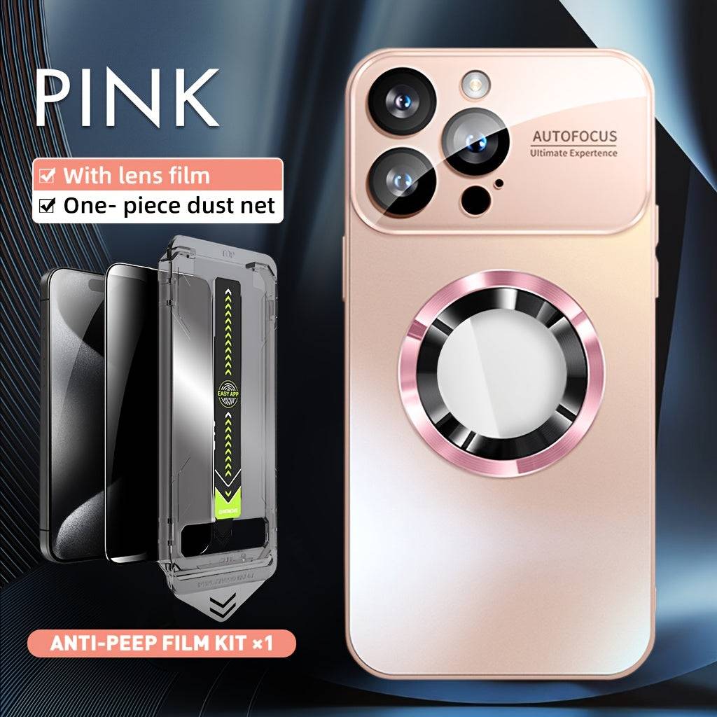 2-Pack Titanium Phone Cases for iPhone 12/13/14/15/16 Pro Max Plus, Privacy Frosted Cover with Magnetic Wireless Charging and Shockproof Camera Lens Protector