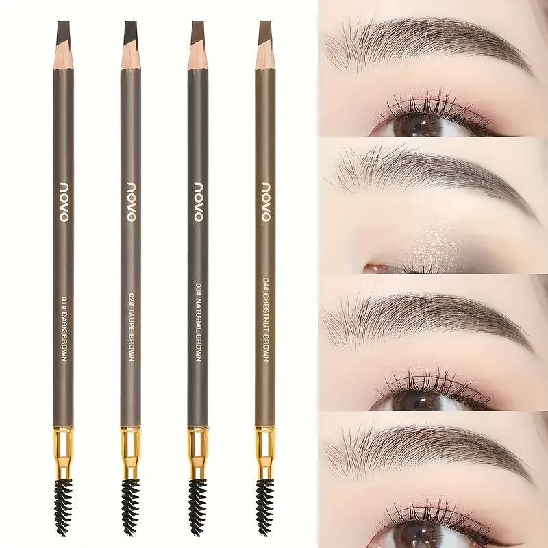 4pcs Waterproof Eyebrow Pencil Set Smudge-Proof Double-Head Design with Built-In Brush for Natural Look