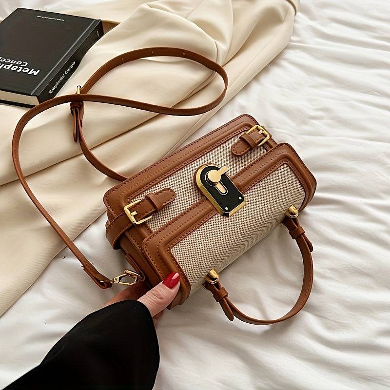 Vintage Black Crossbody Bag for Women Adjustable Strap, Flip-Top Closure, Polyester Lining for Everyday Use