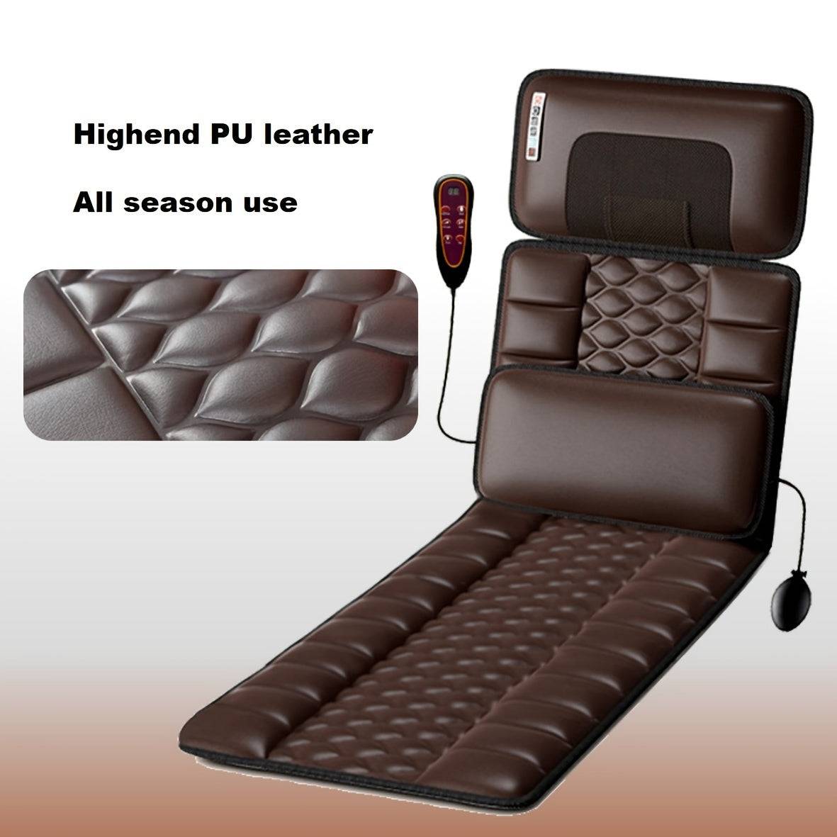 Full Body Massage Mattress – 10-Zone Vibration with Kneading & Heat Therapy, Acupressure Design, 12V Safe Voltage, Gray Velvet