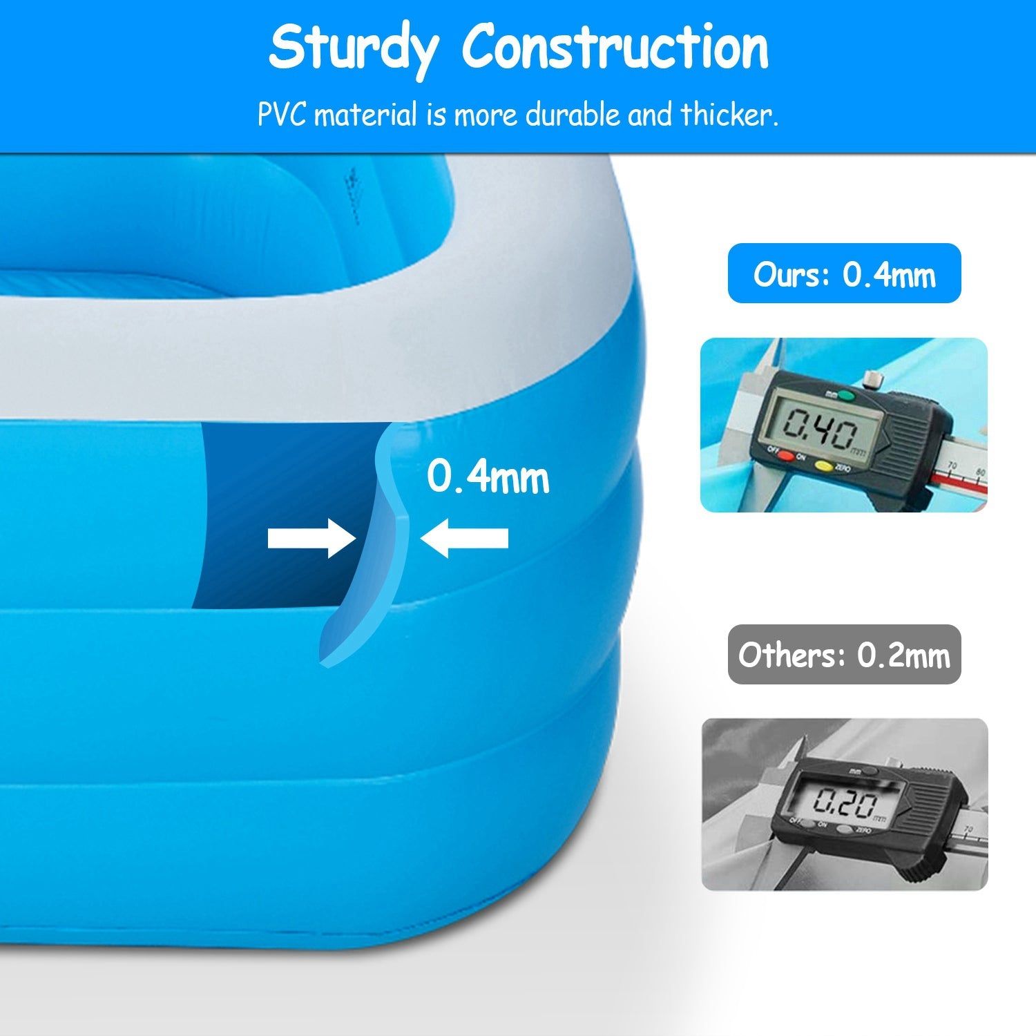 Large Inflatable Pool for Families with 3 Air Chambers PVC