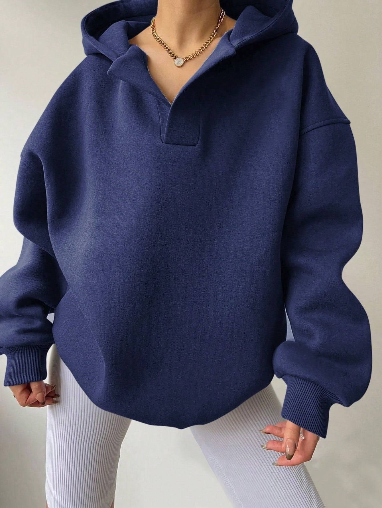 Women Hoodie Solid Color Loose Long Sleeve Pullover