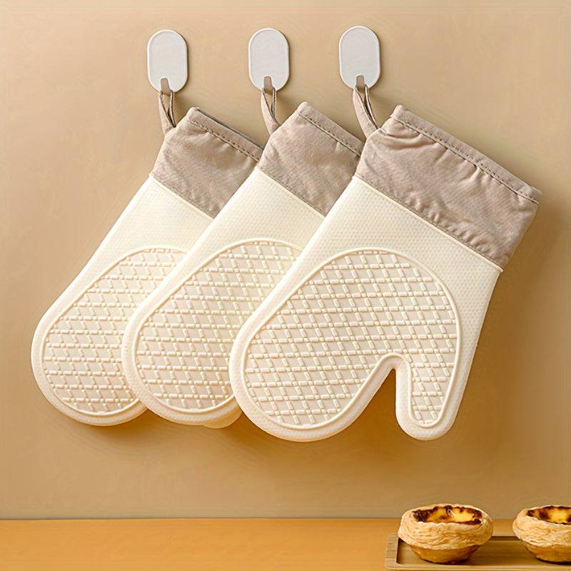 2pcs Oven Mitts Kitchen Gloves Thickened Silicone Heat-Resistant & Non-Slip Design Baking and Microwave Anti-Scald Protection