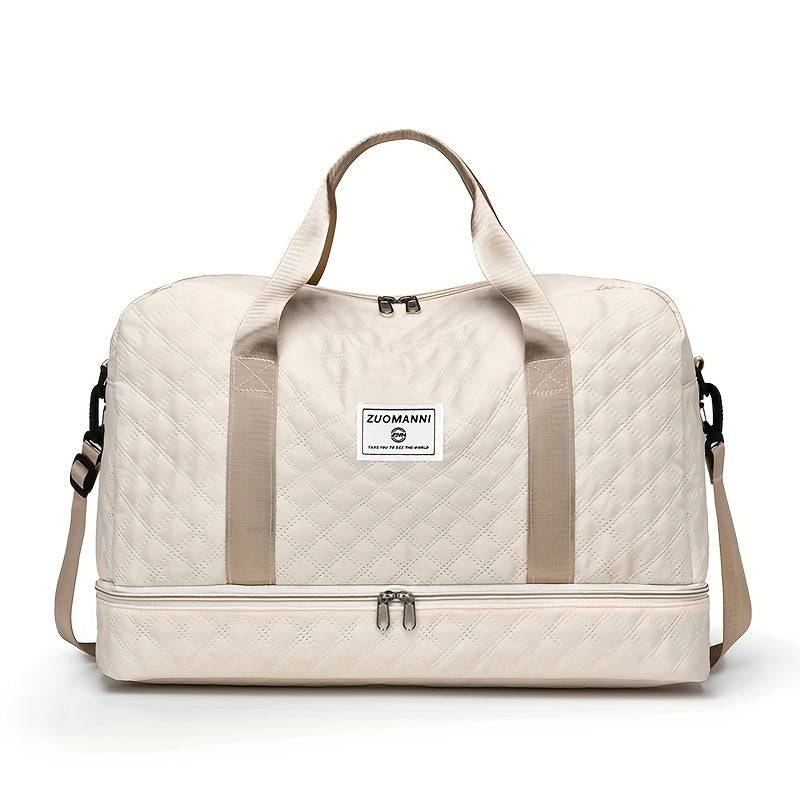 Set of 2 travel bags (small & large) with diamond grid design, lightweight polyester, multipocket sports gym storage