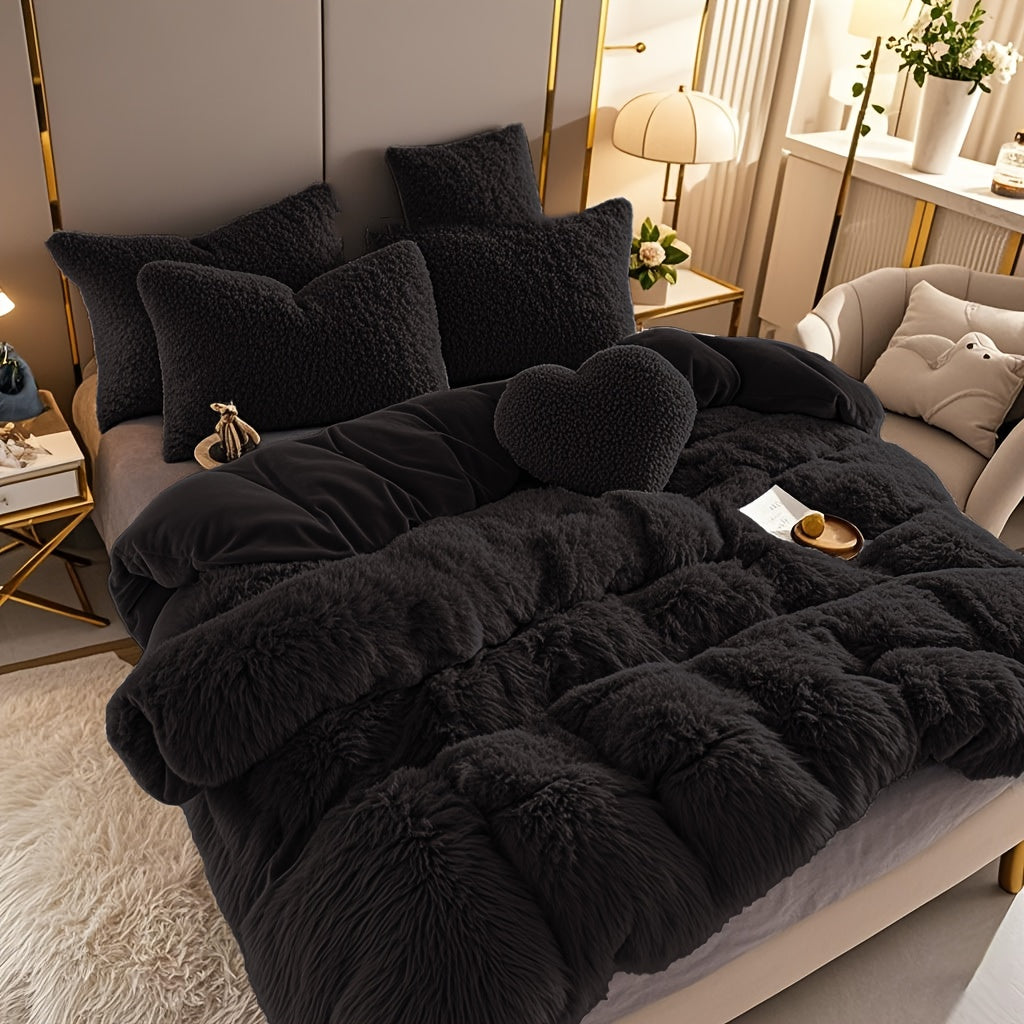 4-Piece Fluffy Bedding Set, Soft Comforter Set with Duvet Cover, Bed Sheet and 2 Pillowcases, Queen/King Size