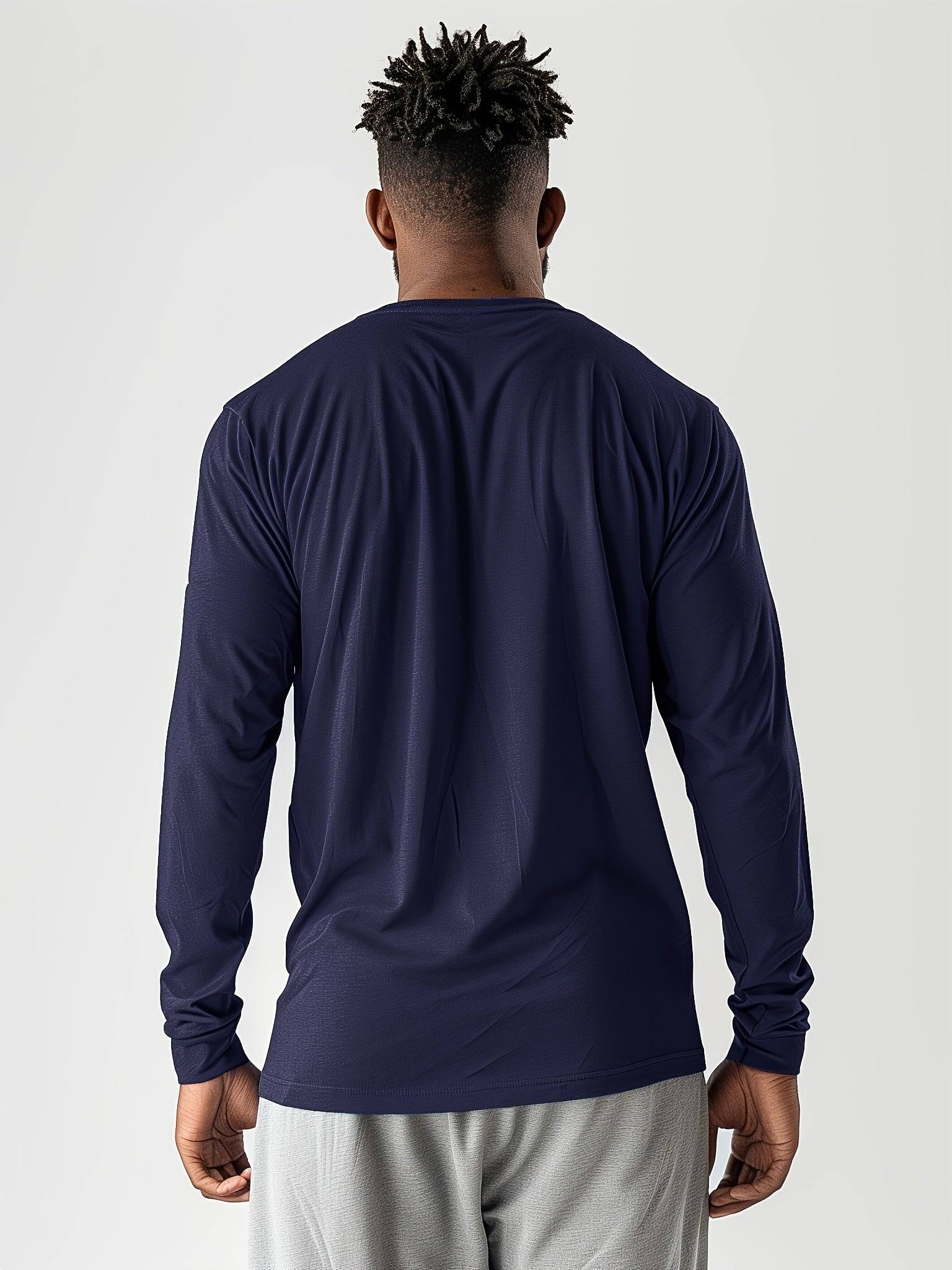 Men’s 5-Pack Long Sleeve Crew Neck T-Shirts Solid Color Quick-Dry Moisture-Wicking Sun Protection Tops for Outdoor & Fitness