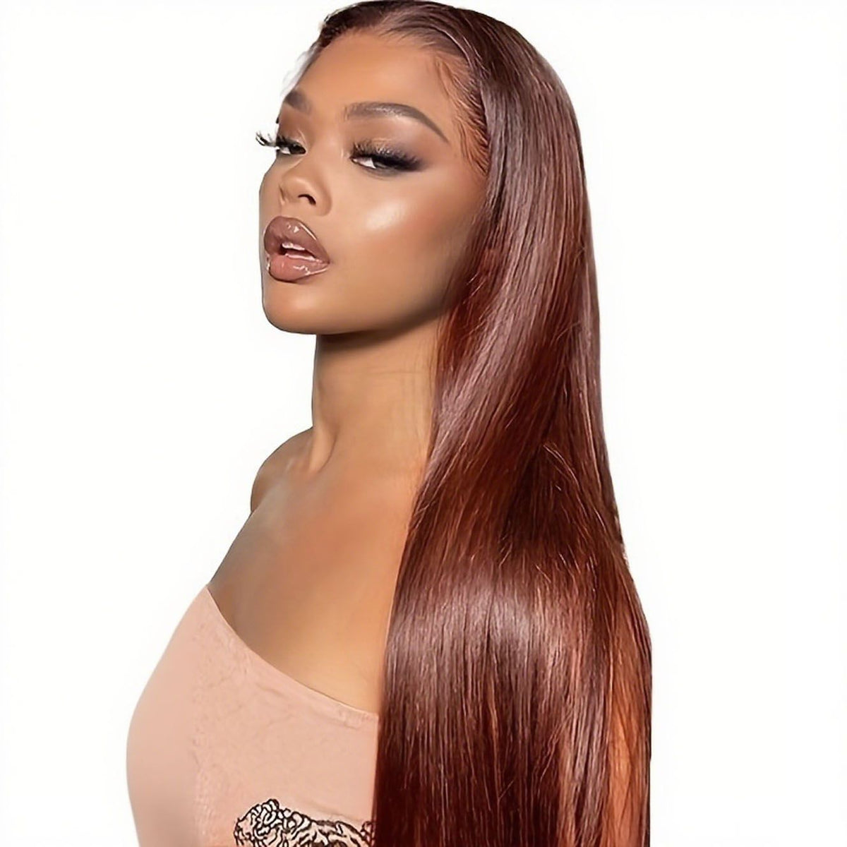 Reddish Brown HD Lace Frontal Human Hair Wig Straight