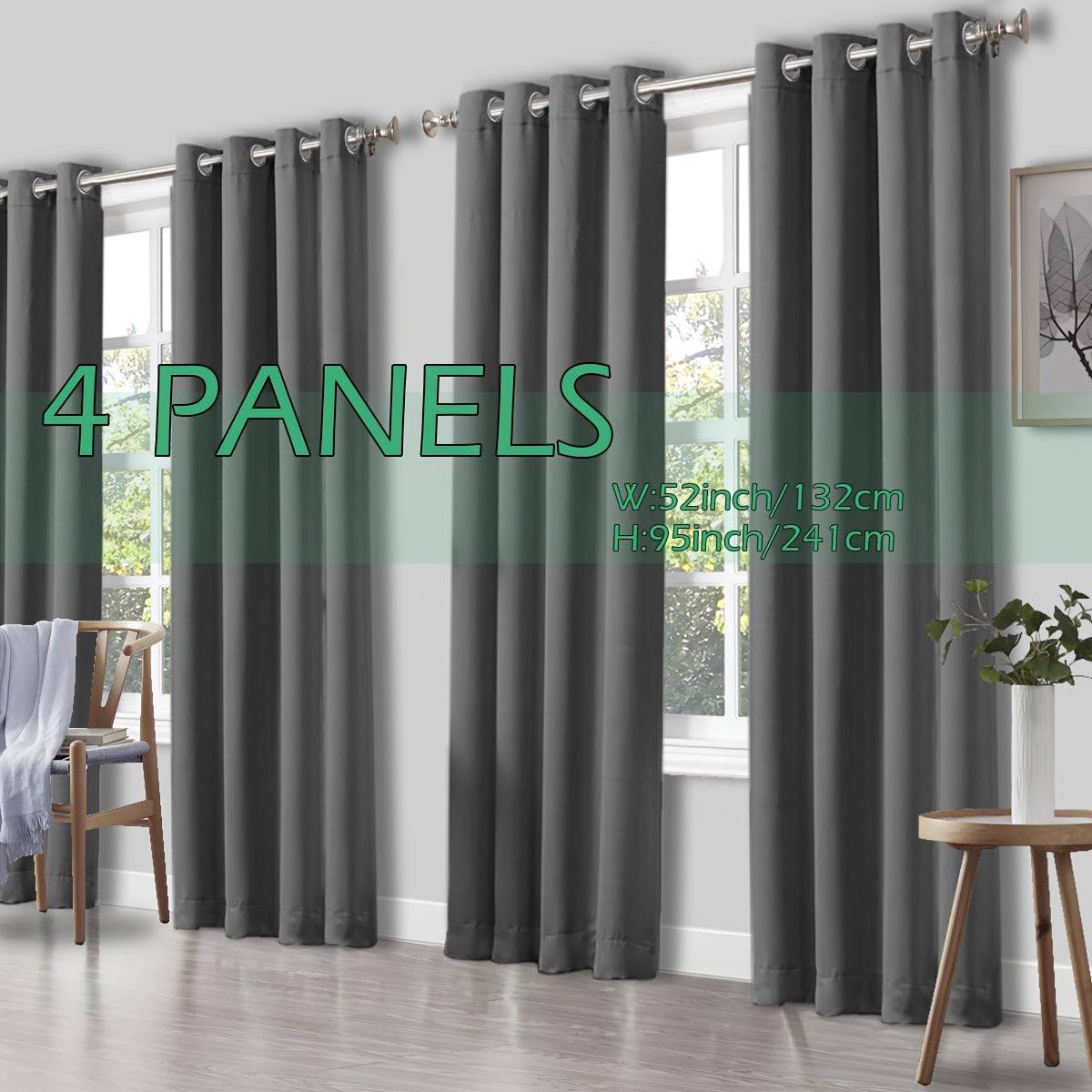 Set of 4 Thermal Blackout Curtains Triple Weave Solid Grommet Panels Insulated Patio Drapes for Complete Darkness & Comfort at Home or Office