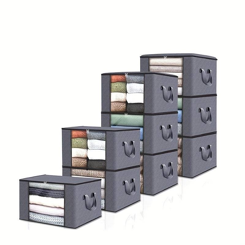 3-Pack Large Capacity Foldable Storage Bins, Grey Woven Fabric Boxes for Bedroom, Dorm, Wardrobe or Under-Bed Organization
