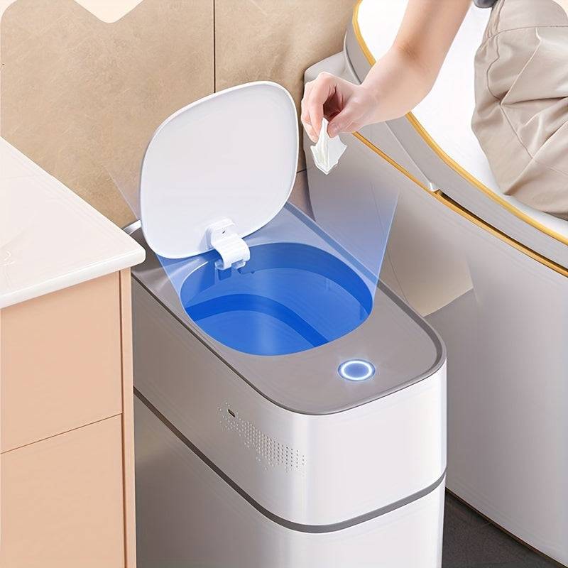 15L Bathroom Trash Can with Lid, Large Capacity Waste Bin with Creative Gap Design, Modern Paper Basket for Home or Office