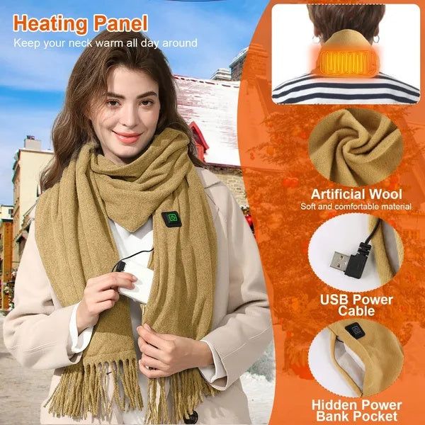 Scarf Electric Heated USB Soft Faux Wool 3 Level Winter Wrap