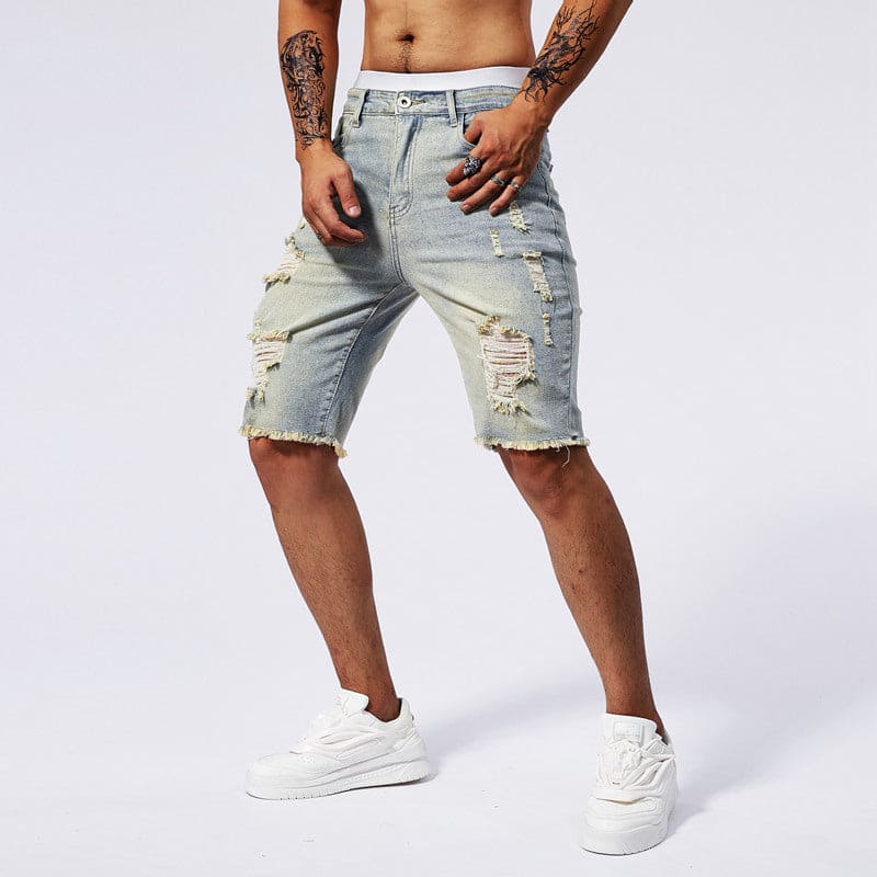 Leisure Ripped Slim Fit Denim Shorts - PMMNAPOLES