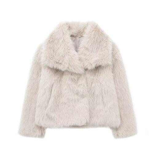 Women’s Winter Plush Coat Warm Thick Fluffy Lapel Jacket Long Sleeve Casual Outerwear