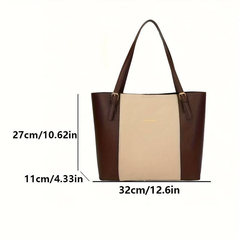 Women’s Large Shoulder Bag – Black & Gold Contrast, Adjustable Straps, Snap Closure, Minimalist Style