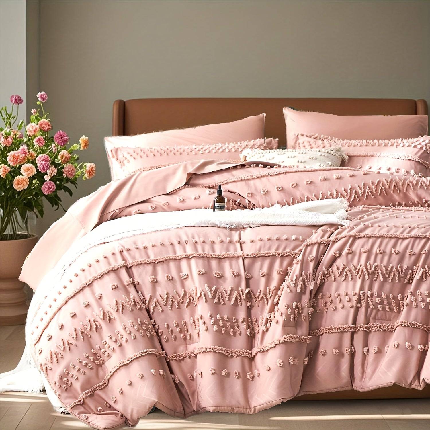 7-Piece Solid Color Tufted Comforter Set, Soft Microfiber and Polyester Bedding, Machine Washable, All-Season Use